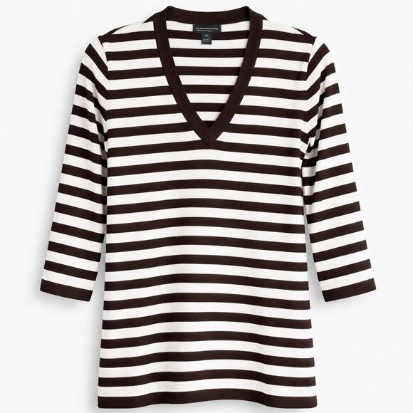 Jones New York Tops - JONES NEW YORK  Chocolate & White Striped 3/4 Sleeve Top - LP